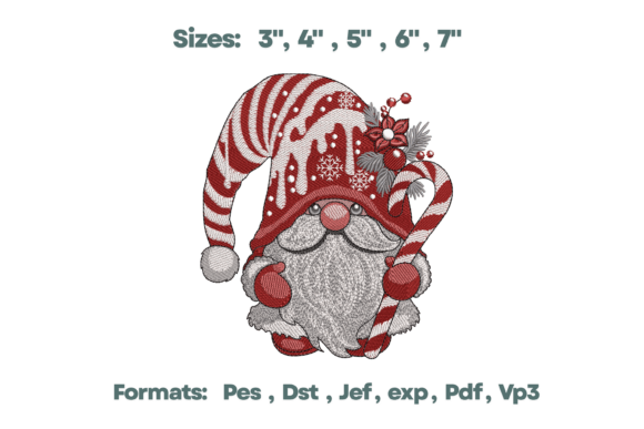 Candy Cane Gnome Hat Embroidery Design