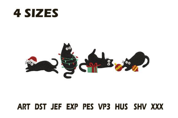 Christmas Black Cat Embroidery