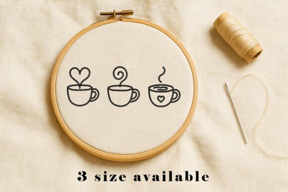 Coffee Cup Heart Embroidery Design