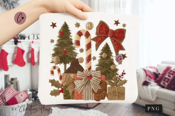 Coquette Embroidery Christmas PNG