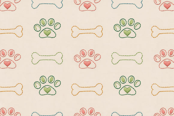 Cute Dog Paw and Bone Embroidery Pattern