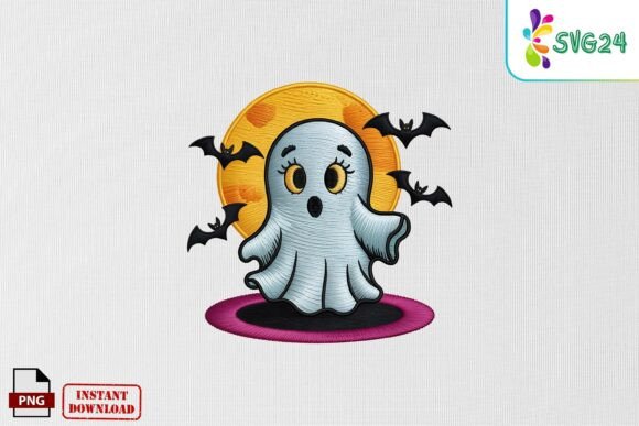 Cute Halloween Ghost Embroidery PNG