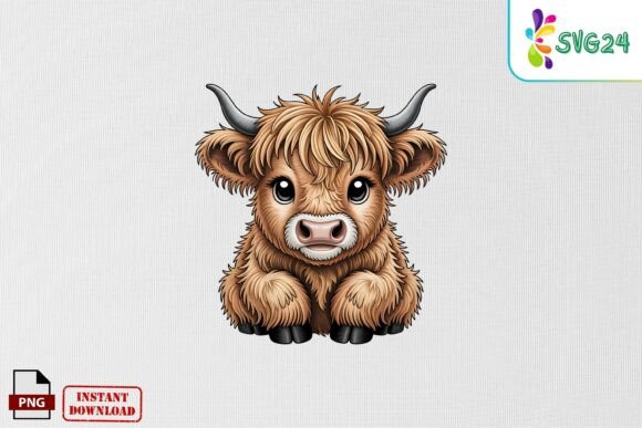 Cute Highland Cow Embroidery PNG