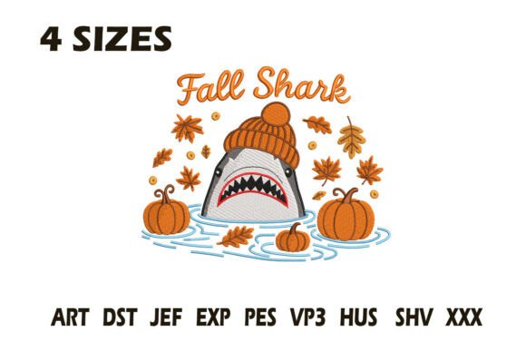 Fall Shark Embroidery Design
