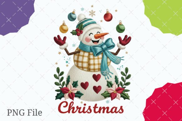 Faux Embroidery Snowman Juggling Ornament