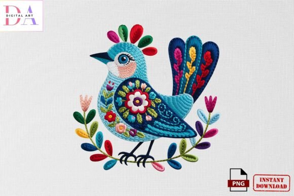 Folk Art Bird Embroidery PNG