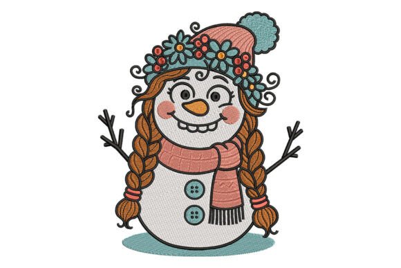 Girl Snowman Christmas Embroidery