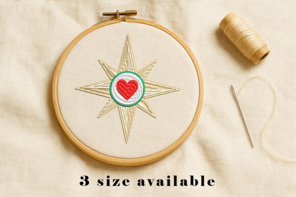 Heart Compass Embroidery Design