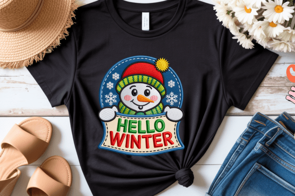 Hello Winter Embroidery Snowman PNG