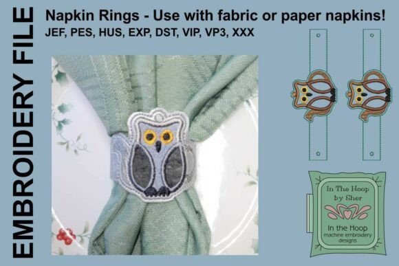 ITH Owl Napkin Rings Embroidery File