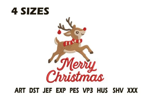 Merry Christmas Reindeer Embroidery