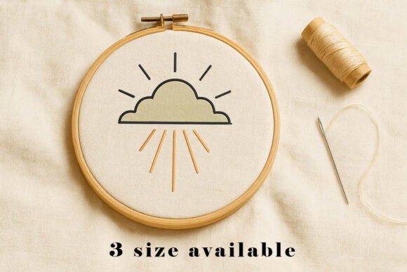 Minimal Cloud and Sun Embroidery Design