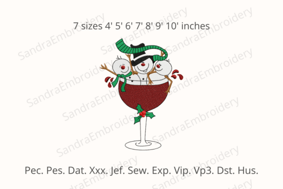 Snowman in a Glass of Wine Embroidery