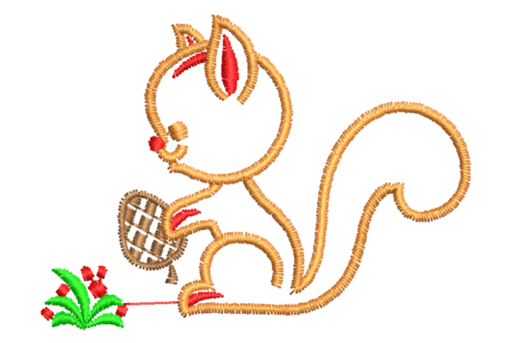 Squirrel with Acorn Embroidery Design
